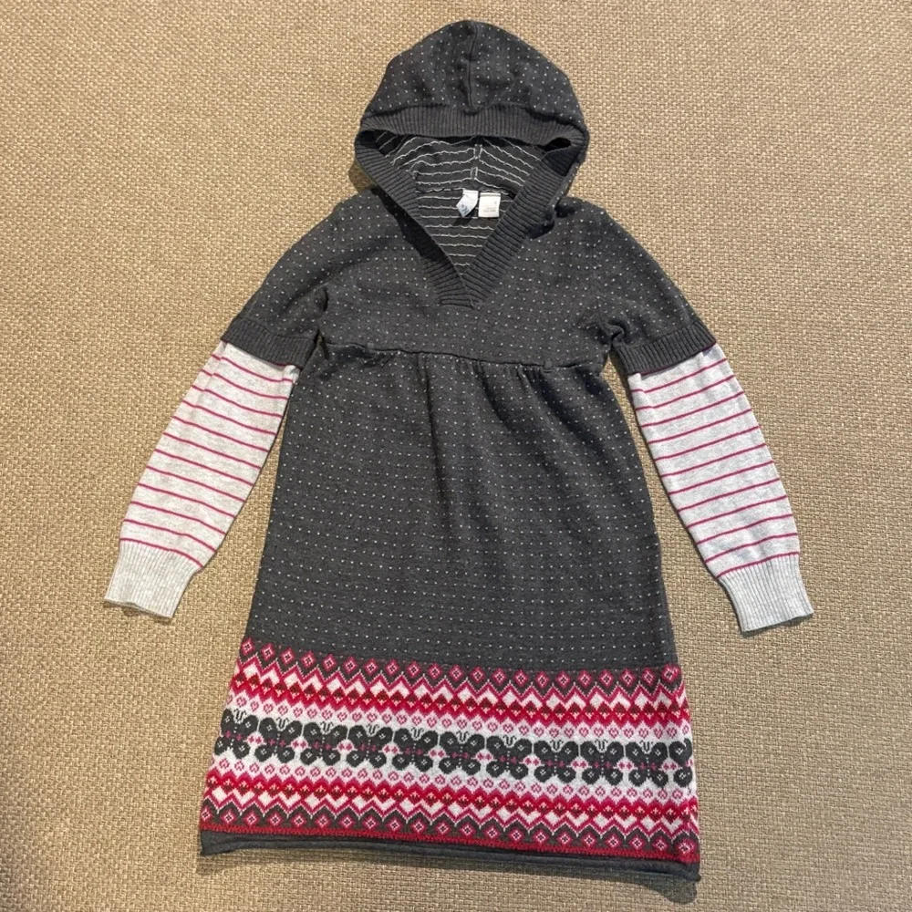 Old Navy Gray Sweater Dress Girl S Long Sleeve Hooded Fair Isle